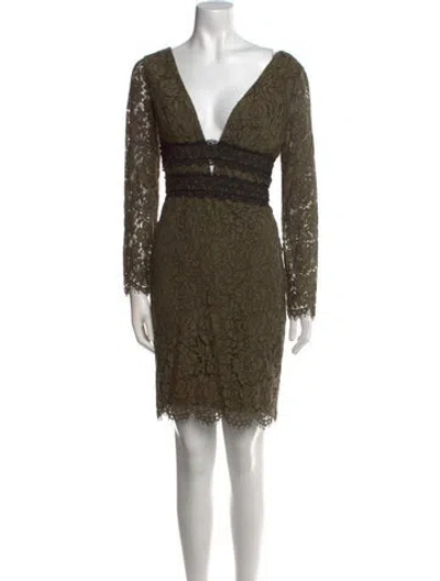 Pre-owned Diane Von Furstenberg V-neck Mini Dress In Green