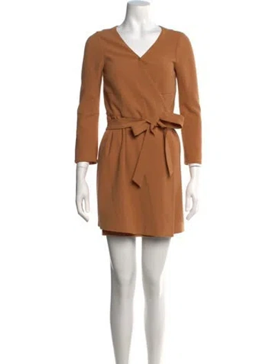 Pre-owned Diane Von Furstenberg V-neck Mini Dress In Neutral