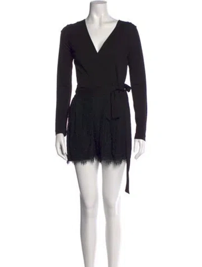 Pre-owned Diane Von Furstenberg V-neck Romper In Black