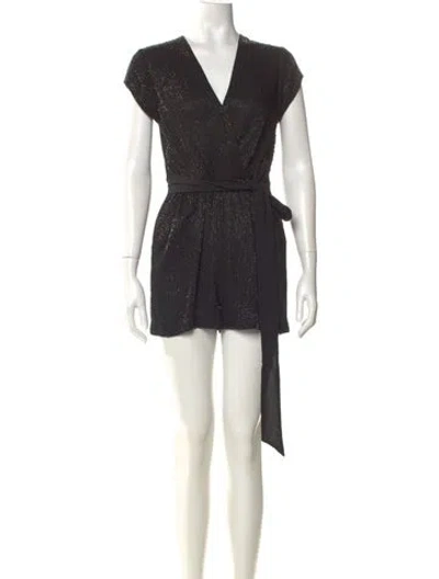 Pre-owned Diane Von Furstenberg V-neck Romper In Black