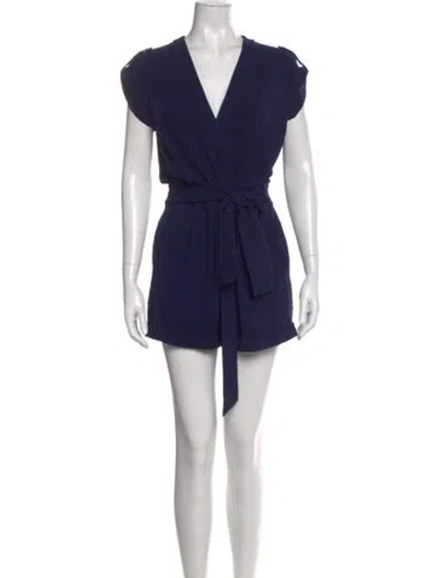 Pre-owned Diane Von Furstenberg V-neck Romper In Blue