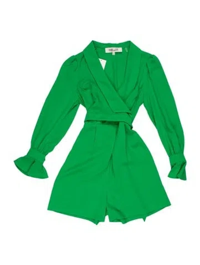 Pre-owned Diane Von Furstenberg V-neck Romper In Green