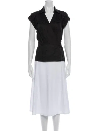 Pre-owned Diane Von Furstenberg V-neck Short Sleeve Blouse In Black