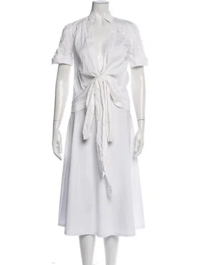 Pre-owned Diane Von Furstenberg V-neck Short Sleeve Blouse In White