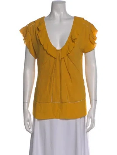 Pre-owned Diane Von Furstenberg V-neck Short Sleeve Blouse In Yellow