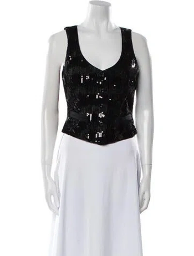Pre-owned Diane Von Furstenberg V-neck Sleeveless Crop Top In Black