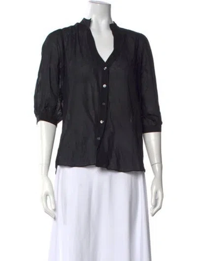 Pre-owned Diane Von Furstenberg V-neck Three-quarter Sleeve Blouse In Black