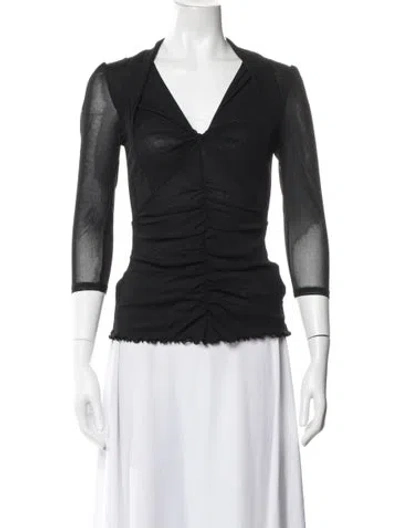Pre-owned Diane Von Furstenberg V-neck Three-quarter Sleeve Top In Black