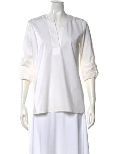 Pre-owned Diane Von Furstenberg V-neck Three-quarter Sleeve Tunic In White