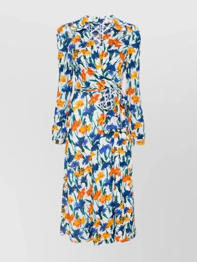 DIANE VON FURSTENBERG WAIST BELTED FLORAL PATTERN WRAP DRESS