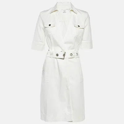 Pre-owned Diane Von Furstenberg White Denim Mead Wrap Dress M