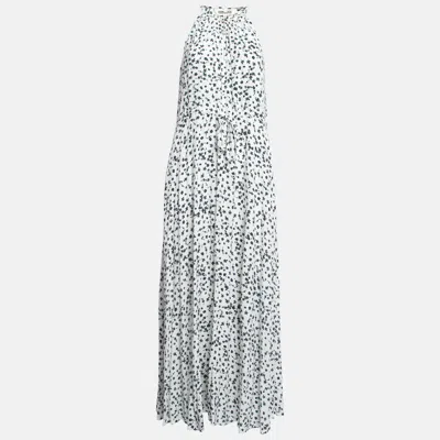 Pre-owned Diane Von Furstenberg White Floral Print Crepe Drawstring Waist Maxi Dress M