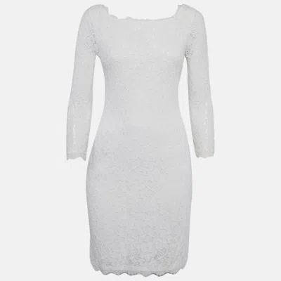 Pre-owned Diane Von Furstenberg White Lace Mini Dress M