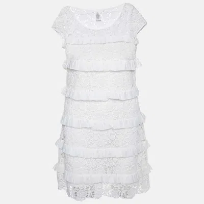 Pre-owned Diane Von Furstenberg White Lace Ruffle Detail Arcelia Dress M