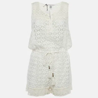 Pre-owned Diane Von Furstenberg White Lace Sheer Playsuit S