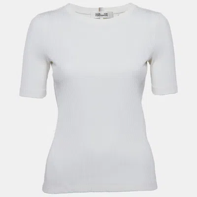 Pre-owned Diane Von Furstenberg White Rib Knit T-shirt S