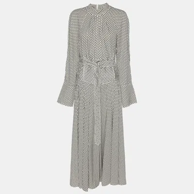 Pre-owned Diane Von Furstenberg White/black Dot Print Stretch Silk Belted Maxi Dress Xl