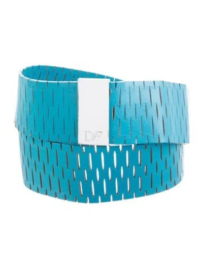 Pre-owned Diane Von Furstenberg Wide Leather Waist Belt In Blue
