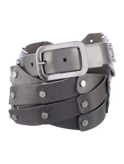 Pre-owned Diane Von Furstenberg Wide Leather Waist Belt In Grey