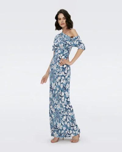 Diane Von Furstenberg Wittrock One-shoulder Printed Jersey Maxi Dress In Bleu