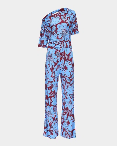 Diane Von Furstenberg Wittrock One-shoulder Jersey Jumpsuit In Iliad Floral Medium Burg