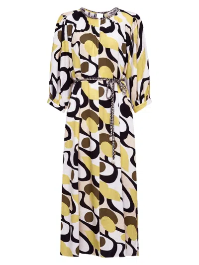 Diane Von Furstenberg Women's Bambi Abstract Linen-blend Midi-dress In Mirage Yellow