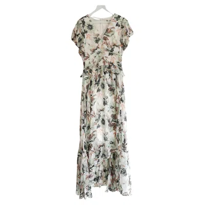 Pre-owned Diane Von Furstenberg Women's Carol Dress Silk Floral Ruffle Size Us4 In Gray