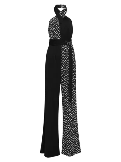 Diane Von Furstenberg Women's Cort Half-and-half Jumpsuit In Tigris Black