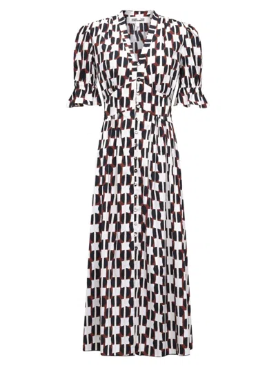 Diane Von Furstenberg Women's Erica Geometric Cotton-blend Midi-shirtdress In Maypole Black