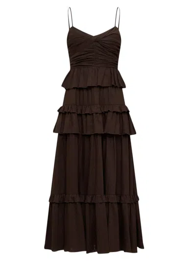 Diane Von Furstenberg Women's Kali Tiered Linen-blend Midi-dress In Coco Brown