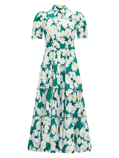 Diane Von Furstenberg Women's Queena Daisy Tiered Midi-dress In Vintage Daisies Med Green