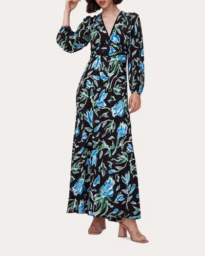Diane Von Furstenberg Blaine Cotton Poplin Dress In Huge Opera Floral Black