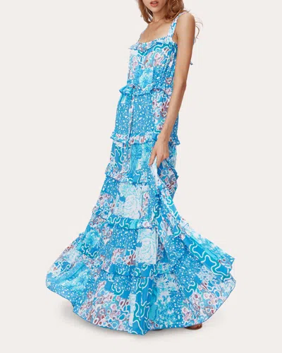 Diane Von Furstenberg Shawn Abstract Print Tiered Maxi Dress In Blue