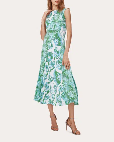 Diane Von Furstenberg Sunniva Mixed Print Midi Dress In Sea Holly Green