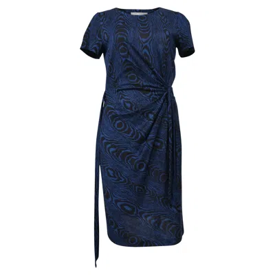 Diane Von Furstenberg Wood Grain Print Dress In Blue Polyester