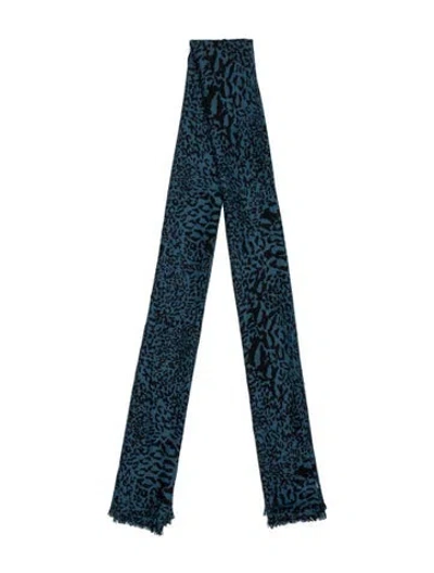 Pre-owned Diane Von Furstenberg Wool Animal Print Scarf In Blue