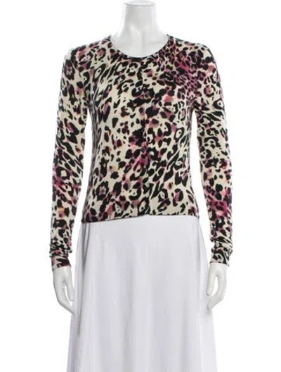 Pre-owned Diane Von Furstenberg Wool Animal Print Sweater In White