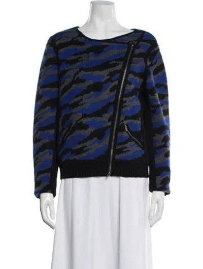 Pre-owned Diane Von Furstenberg Wool Camouflage Print Biker Jacket In Blue