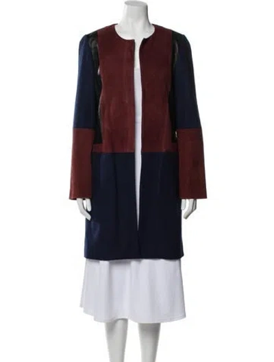Pre-owned Diane Von Furstenberg Wool Colorblock Pattern Coat In Blue