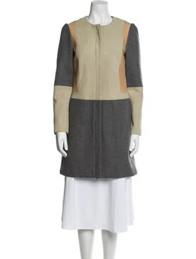 Pre-owned Diane Von Furstenberg Wool Colorblock Pattern Coat In Gray