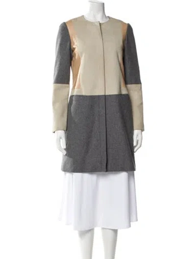 Pre-owned Diane Von Furstenberg Wool Colorblock Pattern Coat In Gray