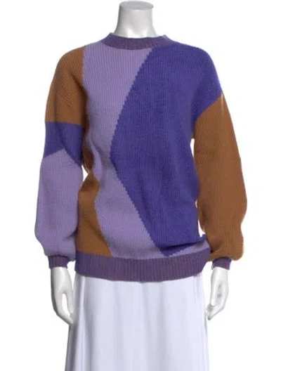 Pre-owned Diane Von Furstenberg Wool Colorblock Pattern Sweater In Purple