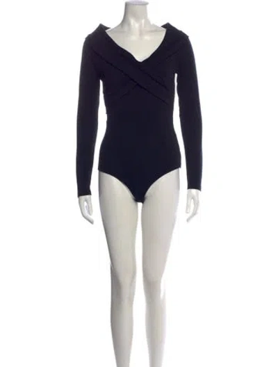 Pre-owned Diane Von Furstenberg Wool Cowl Neck Bodysuit In Black