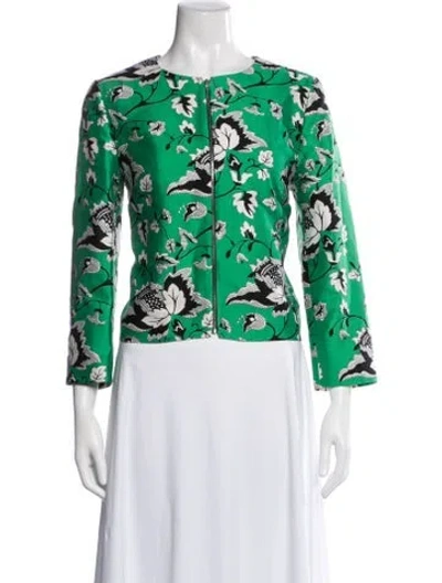 Pre-owned Diane Von Furstenberg Wool Floral Print Jacket In Green
