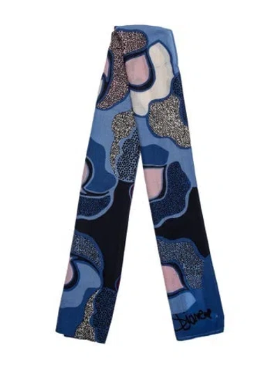 Pre-owned Diane Von Furstenberg Wool Floral Print Scarf In Blue