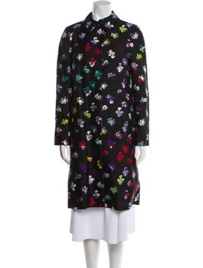 Pre-owned Diane Von Furstenberg Wool Floral Print Trench Coat In Black