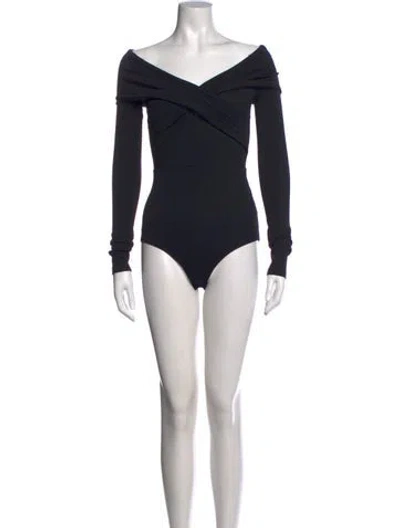 Pre-owned Diane Von Furstenberg Wool Off-the-shoulder Bodysuit In Black