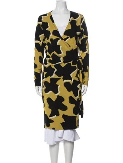 Pre-owned Diane Von Furstenberg Wool Patterned Coat In Yellow