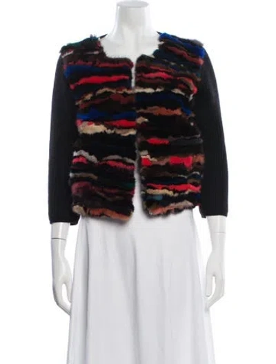 Pre-owned Diane Von Furstenberg Wool Patterned Faux Fur Jacket In Black