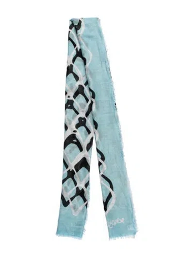 Pre-owned Diane Von Furstenberg Wool Patterned Scarf In Blue